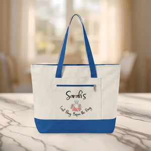 Bags - Personalized Floral Ring Canvas Tote with Custom Name - Dipaliz 18’’ x 14’’ 4.5’’ / Natural/royal