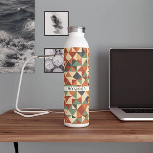 Personalized Geometric Slim Water Bottle, Custom Name Retro Triangle Pattern - Bottles