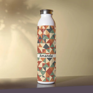 Personalized Geometric Slim Water Bottle, Custom Name Retro Triangle Pattern - Bottles