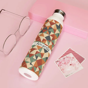 Personalized Geometric Slim Water Bottle, Custom Name Retro Triangle Pattern - Bottles