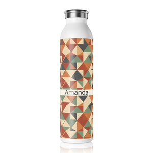 Personalized Geometric Slim Water Bottle, Custom Name Retro Triangle Pattern - Bottles