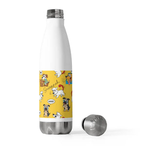 Personalized Insulated Bottle, Yellow Playful Dog Pattern 20oz Thermal Water - Bottles