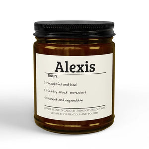 Personalized Name Soy Candle - Custom Name Definition Jar (4oz & 9oz) - 9oz / Amber + Black Lid / Pink Grapefruit