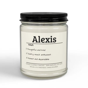 Personalized Name Soy Candle - Custom Name Definition Jar (4oz & 9oz) - 9oz / Clear + Black Lid / Honeysuckle - Home