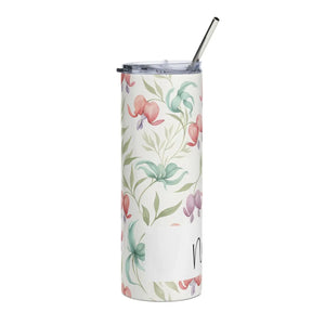 Personalized Peony Floral Tumbler 20oz | Custom Name Watercolor Flower Skinny Travel Cup Gift Stainless Steel - Tumblers