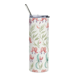 Personalized Peony Floral Tumbler 20oz | Custom Name Watercolor Flower Skinny Travel Cup Gift Stainless Steel - Tumblers