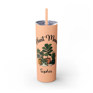 Personalized Plant Mama Tumbler 20oz | Custom Name Lover Gift | Insulated Skinny Travel Cup with Straw - Tumblers