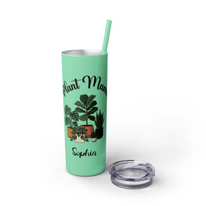 Personalized Plant Mama Tumbler 20oz | Custom Name Lover Gift | Insulated Skinny Travel Cup with Straw - Tumblers