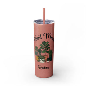 Personalized Plant Mama Tumbler 20oz | Custom Name Lover Gift | Insulated Skinny Travel Cup with Straw - Tumblers