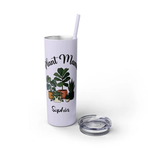 Personalized Plant Mama Tumbler 20oz | Custom Name Lover Gift | Insulated Skinny Travel Cup with Straw - Tumblers
