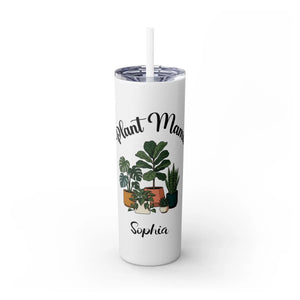 Personalized Plant Mama Tumbler 20oz | Custom Name Lover Gift | Insulated Skinny Travel Cup with Straw - Tumblers