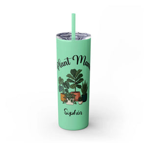 Personalized Plant Mama Tumbler 20oz | Custom Name Lover Gift | Insulated Skinny Travel Cup with Straw - Tumblers