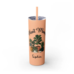 Personalized Plant Mama Tumbler 20oz | Custom Name Lover Gift | Insulated Skinny Travel Cup with Straw - Tumblers