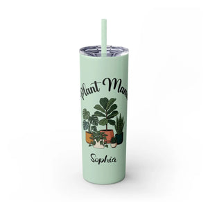 Personalized Plant Mama Tumbler 20oz | Custom Name Lover Gift | Insulated Skinny Travel Cup with Straw - Tumblers