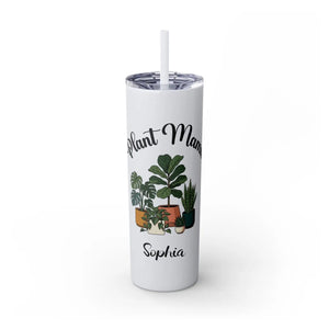 Personalized Plant Mama Tumbler 20oz | Custom Name Lover Gift | Insulated Skinny Travel Cup with Straw - Tumblers