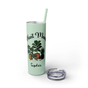 Personalized Plant Mama Tumbler 20oz | Custom Name Lover Gift | Insulated Skinny Travel Cup with Straw - Tumblers