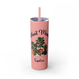 Personalized Plant Mama Tumbler 20oz | Custom Name Lover Gift | Insulated Skinny Travel Cup with Straw - Tumblers