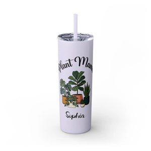 Personalized Plant Mama Tumbler 20oz | Custom Name Lover Gift | Insulated Skinny Travel Cup with Straw - Tumblers
