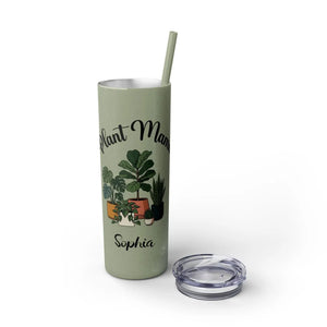 Personalized Plant Mama Tumbler 20oz | Custom Name Lover Gift | Insulated Skinny Travel Cup with Straw - Tumblers
