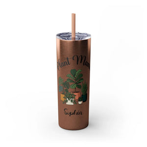 Personalized Plant Mama Tumbler 20oz | Custom Name Lover Gift | Insulated Skinny Travel Cup with Straw - Tumblers
