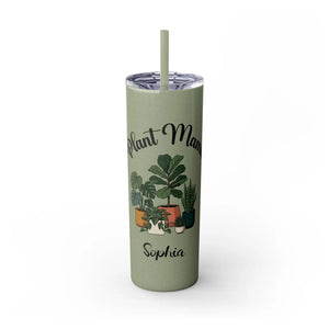 Personalized Plant Mama Tumbler 20oz | Custom Name Lover Gift | Insulated Skinny Travel Cup with Straw - Tumblers