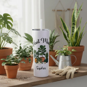 Personalized Plant Mama Tumbler 20oz | Custom Name Lover Gift | Insulated Skinny Travel Cup with Straw - Tumblers