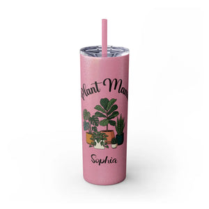 Personalized Plant Mama Tumbler 20oz | Custom Name Lover Gift | Insulated Skinny Travel Cup with Straw - Tumblers