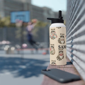 Personalized Raccoon Water Bottle, Cute Woodland Animals with Name - Bottles
