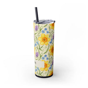 Personalized Spring Floral Tumbler 20oz | Custom Name Daffodil Flower Skinny Travel Cup Gift with Straw - Tumblers