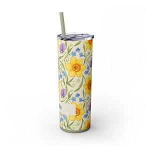 Personalized Spring Floral Tumbler 20oz | Custom Name Daffodil Flower Skinny Travel Cup Gift with Straw - Tumblers