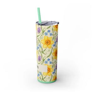 Personalized Spring Floral Tumbler 20oz | Custom Name Daffodil Flower Skinny Travel Cup Gift with Straw - Tumblers