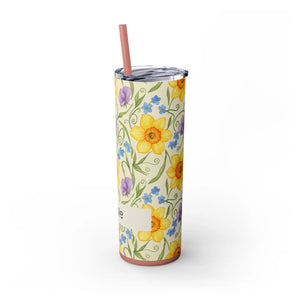 Personalized Spring Floral Tumbler 20oz | Custom Name Daffodil Flower Skinny Travel Cup Gift with Straw - Tumblers