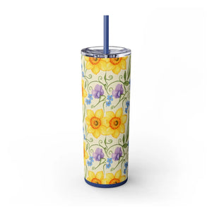 Personalized Spring Floral Tumbler 20oz | Custom Name Daffodil Flower Skinny Travel Cup Gift with Straw - Tumblers