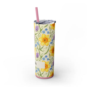 Personalized Spring Floral Tumbler 20oz | Custom Name Daffodil Flower Skinny Travel Cup Gift with Straw - Tumblers