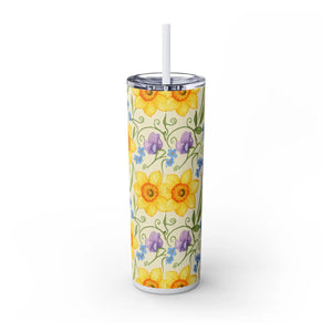 Personalized Spring Floral Tumbler 20oz | Custom Name Daffodil Flower Skinny Travel Cup Gift with Straw - Tumblers