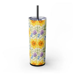 Personalized Spring Floral Tumbler 20oz | Custom Name Daffodil Flower Skinny Travel Cup Gift with Straw - Tumblers