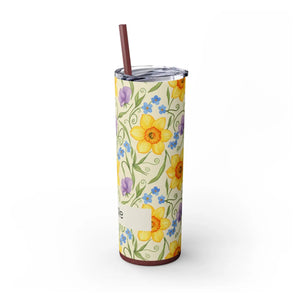 Personalized Spring Floral Tumbler 20oz | Custom Name Daffodil Flower Skinny Travel Cup Gift with Straw - Tumblers