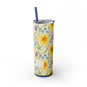 Personalized Spring Floral Tumbler 20oz | Custom Name Daffodil Flower Skinny Travel Cup Gift with Straw - Tumblers