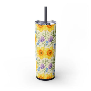Personalized Spring Floral Tumbler 20oz | Custom Name Daffodil Flower Skinny Travel Cup Gift with Straw - Tumblers