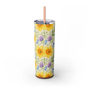 Personalized Spring Floral Tumbler 20oz | Custom Name Daffodil Flower Skinny Travel Cup Gift with Straw - Tumblers