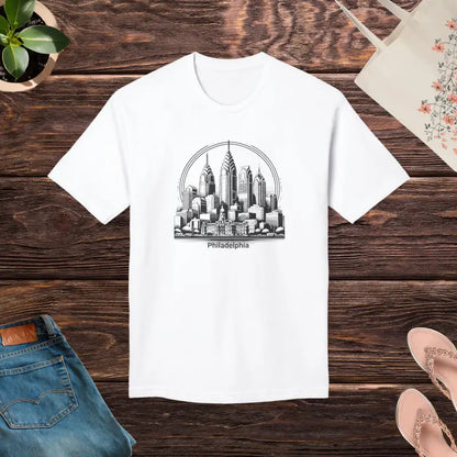 Philly Skyline Style Tee - Made in Usa - White / s T-shirt