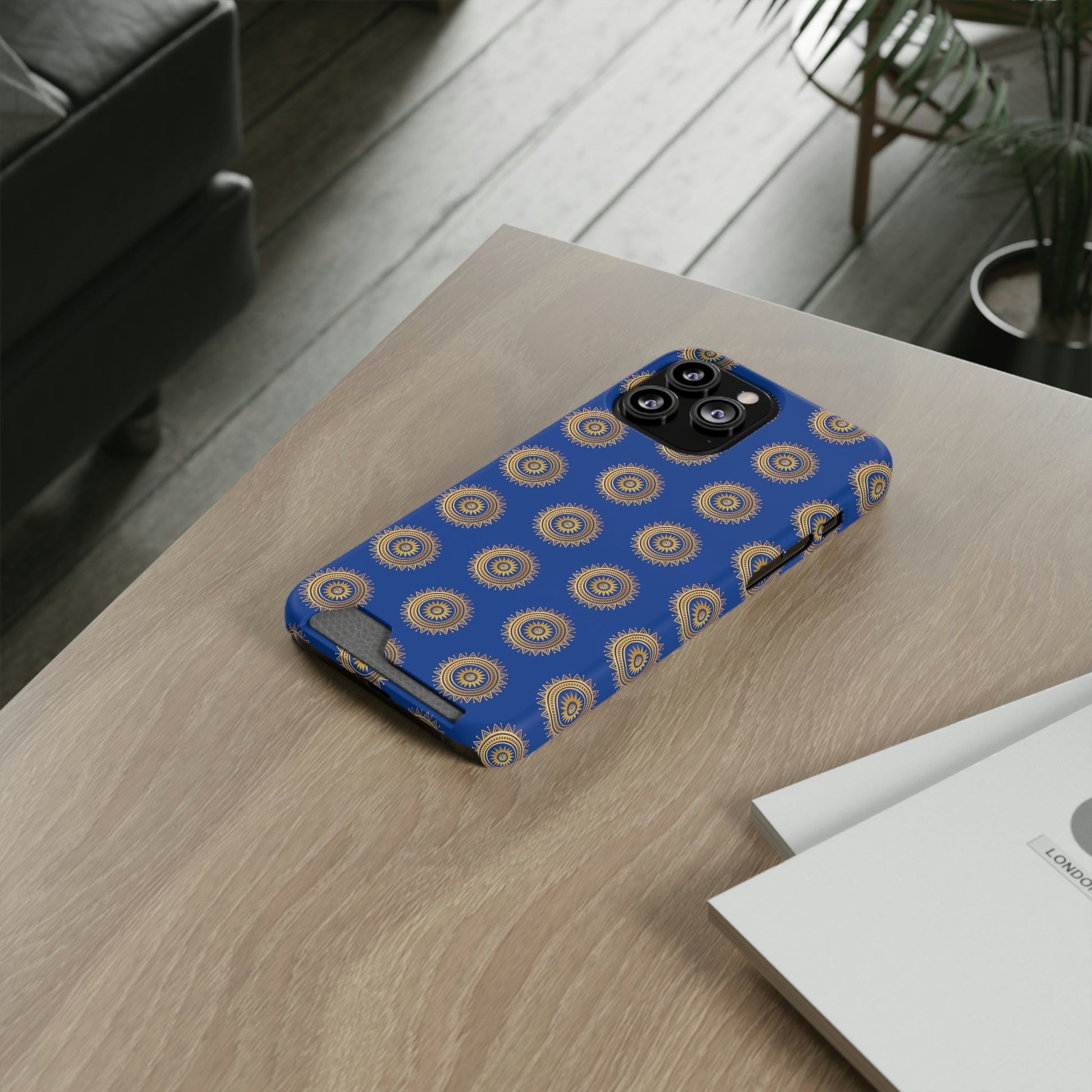 iDigitalStock, Mandal pattern on blue, Phone Case With Card Holder Phone Case