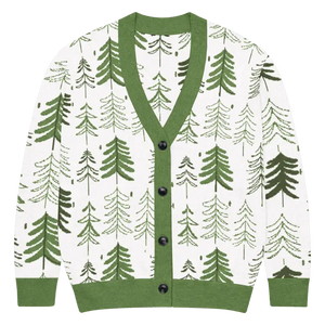 Pine Tree Print Cardigan Green Trim Outdoor Style - Dipaliz - 2xs - Cardigans