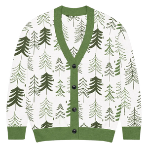 Pine Tree Print Cardigan Green Trim Outdoor Style - Dipaliz - 3xl - Cardigans