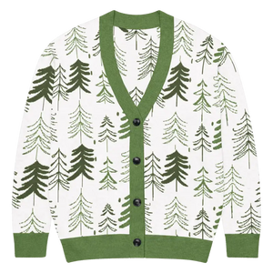Pine Tree Print Cardigan Green Trim Outdoor Style - Dipaliz - m - Cardigans