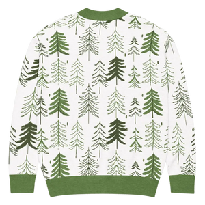Pine Tree Print Cardigan Green Trim Outdoor Style - Dipaliz - Cardigans