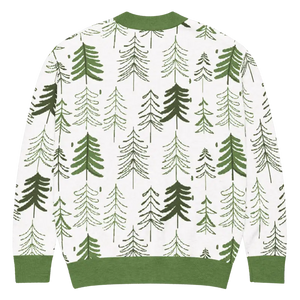 Pine Tree Print Cardigan Green Trim Outdoor Style - Dipaliz - Cardigans