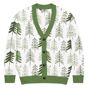 Pine Tree Print Cardigan Green Trim Outdoor Style - Dipaliz - Xl - Cardigans