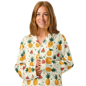 Long Sleeve Pajama Top Silky Pineapple Watermelon Print - Dipaliz - Clothing Tops