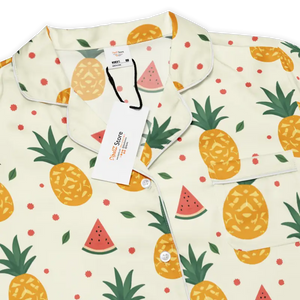 Long Sleeve Pajama Top Silky Pineapple Watermelon Print - Dipaliz - Clothing Tops